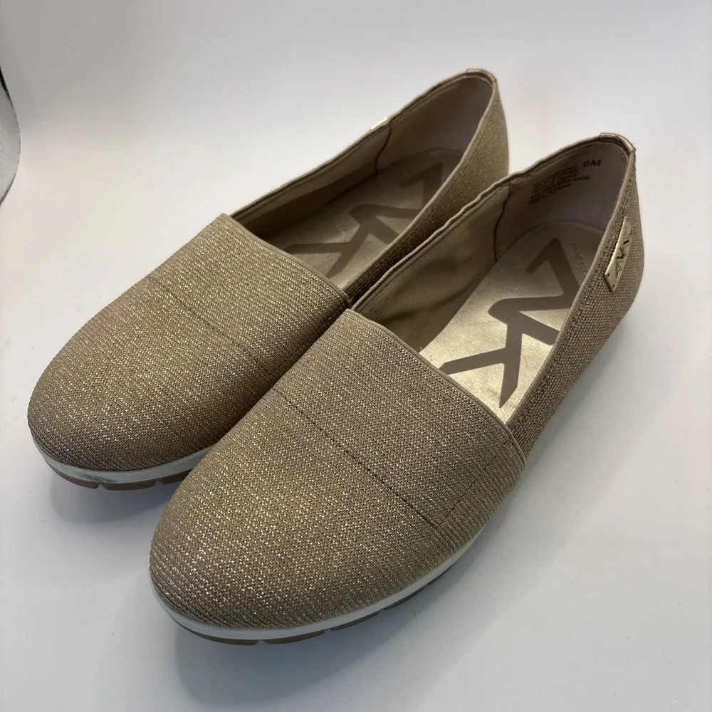 AK Anne Klein Sport Women's 6M Metallic Gold Slip On Sneaker Flat Shoes Comfort